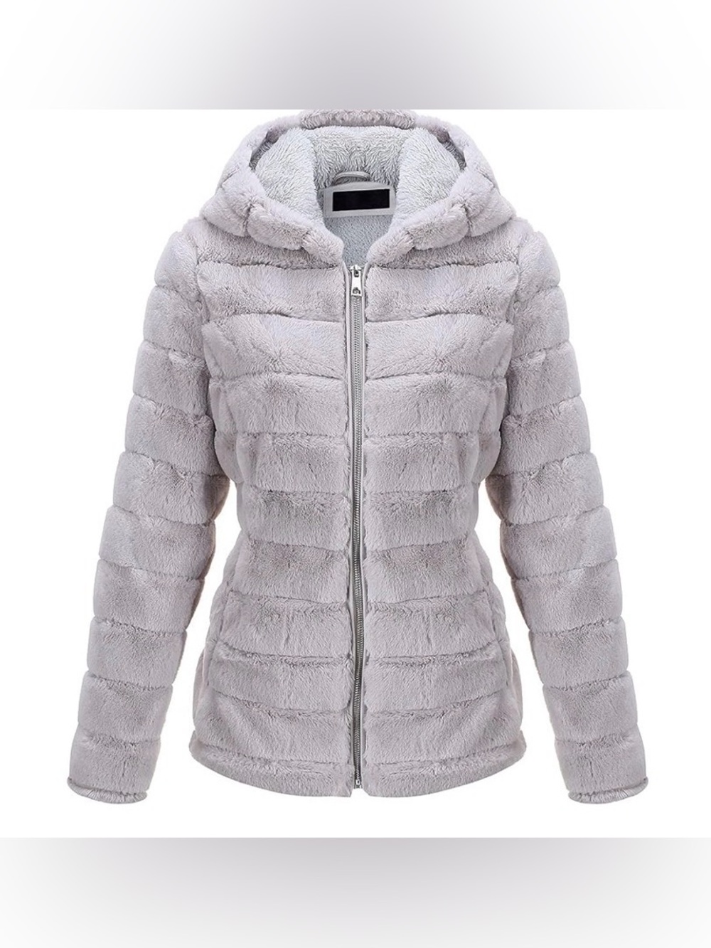Bellivera Light Gray Faux Fur Hooded Coat, Size Medium EXCELLENT CONDITION